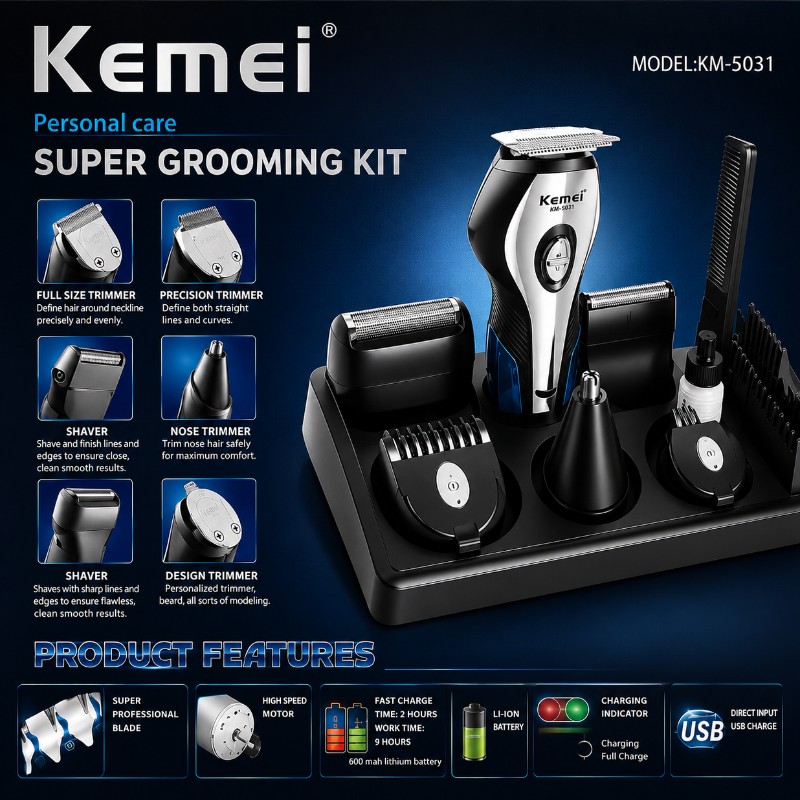 Kemei KM-5031 Super Grooming Kit with an 11-in-1 multi-function design