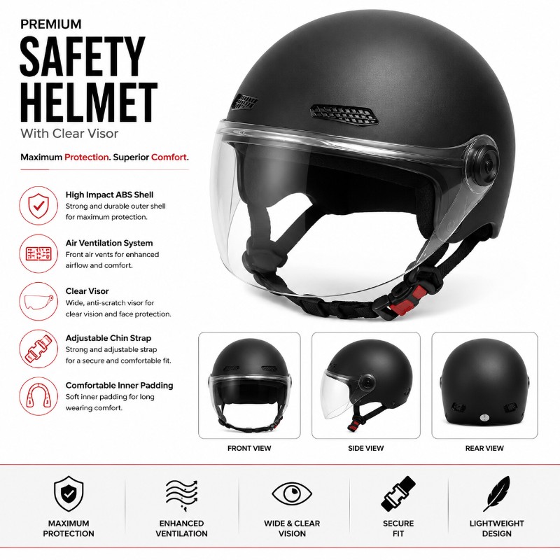 Bicycle Safety Helmet with Clear Visor