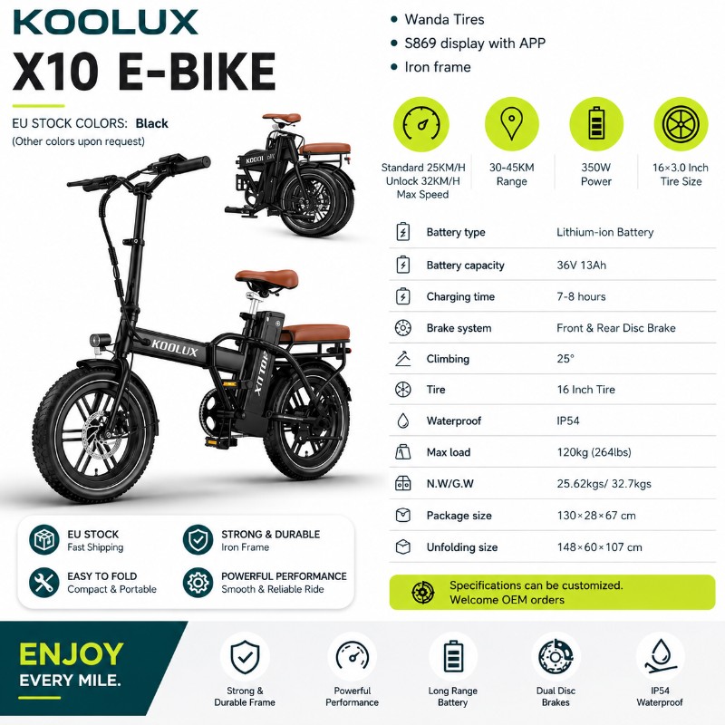KOOLUX X10 Folding Electric Bike – 350W