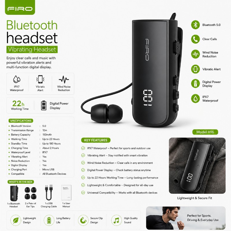 FIRO H16 Bluetooth Vibrating Headset