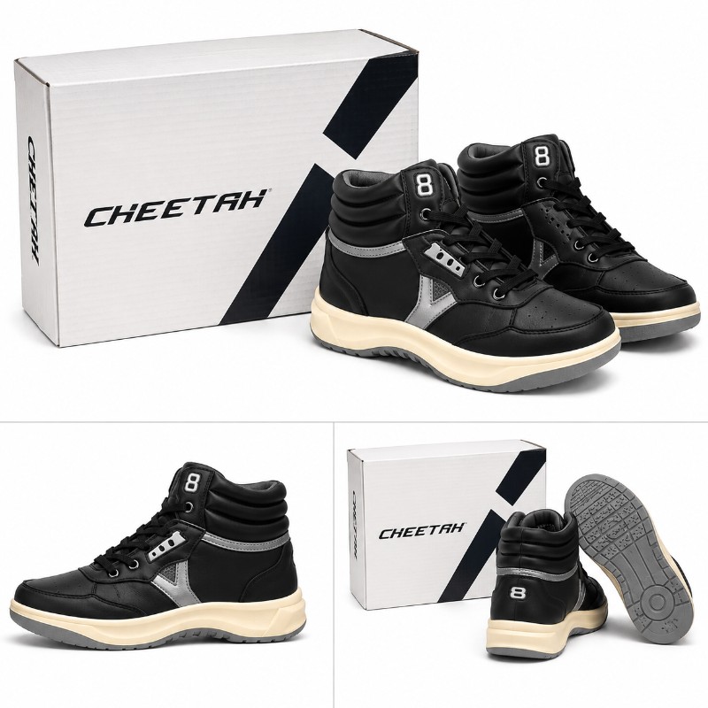 Cheetah Pakistani High-Top Casual Shoes – Black