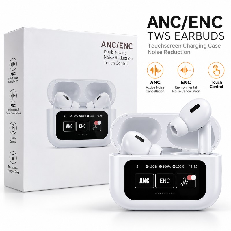 Hoco ANC/ENC TWS Wireless Earbuds With Touchscreen Charging Case White
